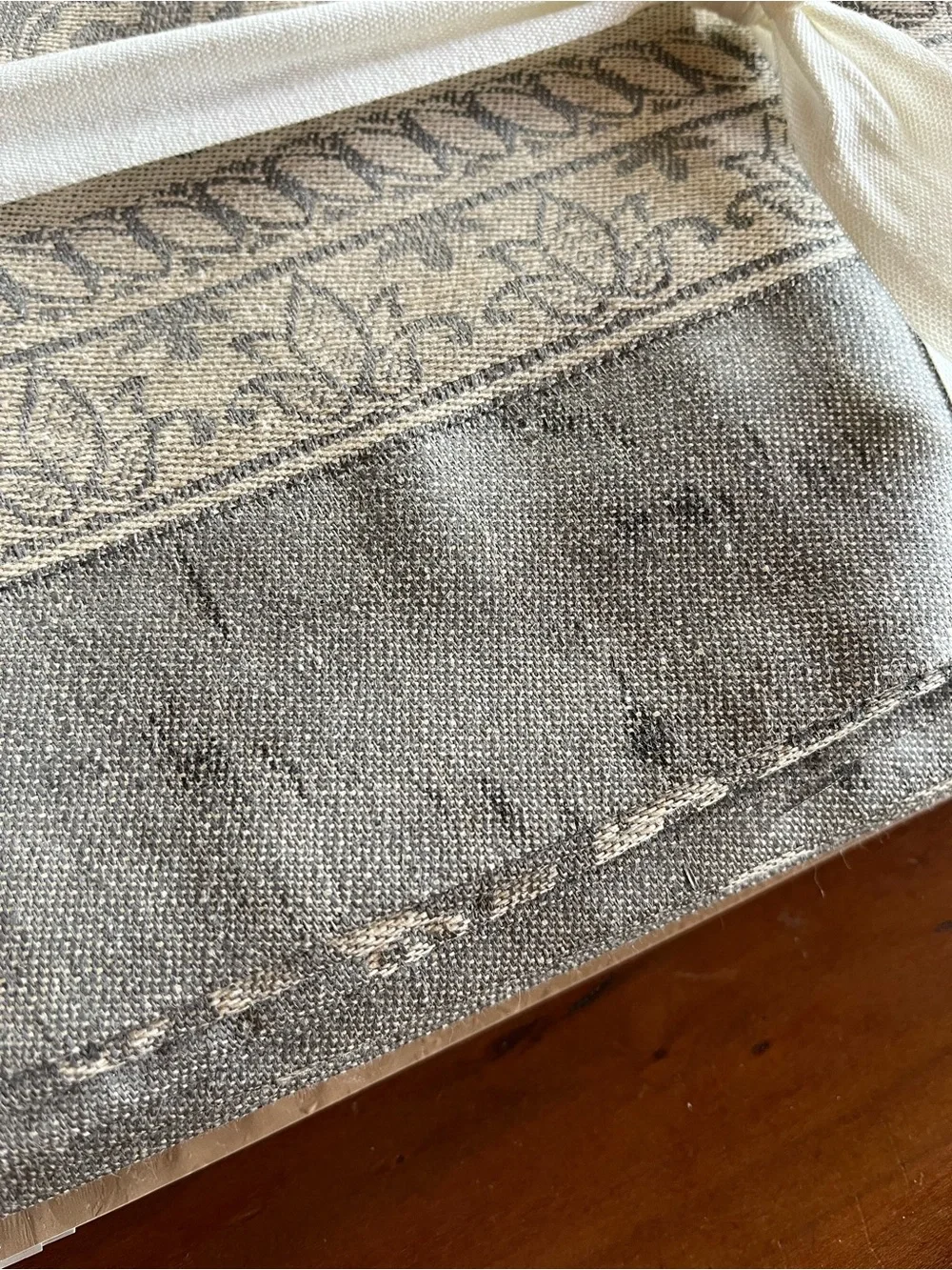 Williams-Sonoma Siena Jacquard Tablecloth Gray 108x70 - NEW but has marks on hem